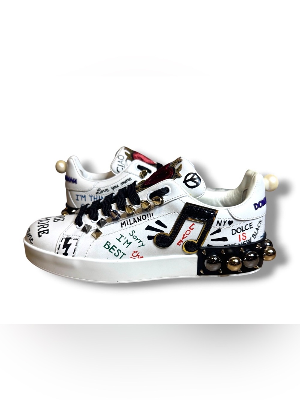 D&G-Dolce & Gabbana White Portofino Printed Sneakers